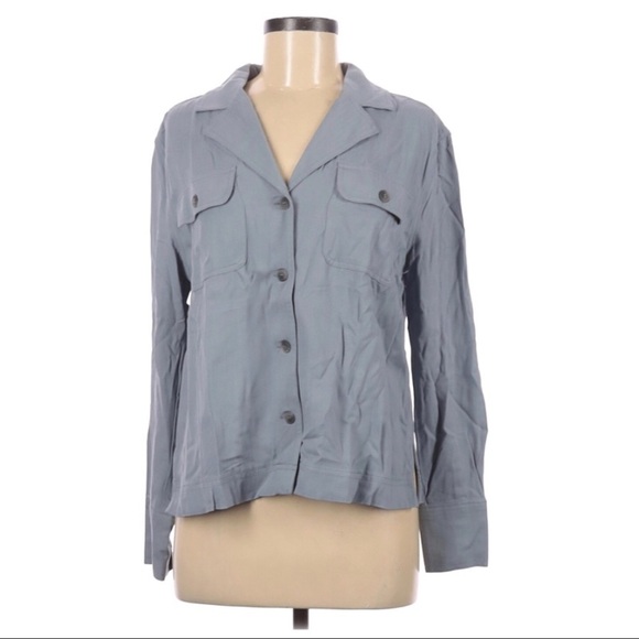 MAX JEANS Blue/Grey Collared Button Front Blouse w/ Pockets Size Small NEW - Picture 1 of 6